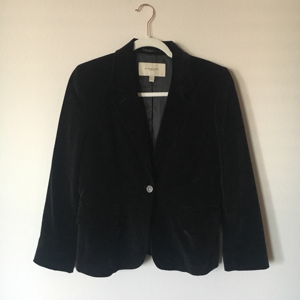 Burberry London Black Velvet Blazer Size 8